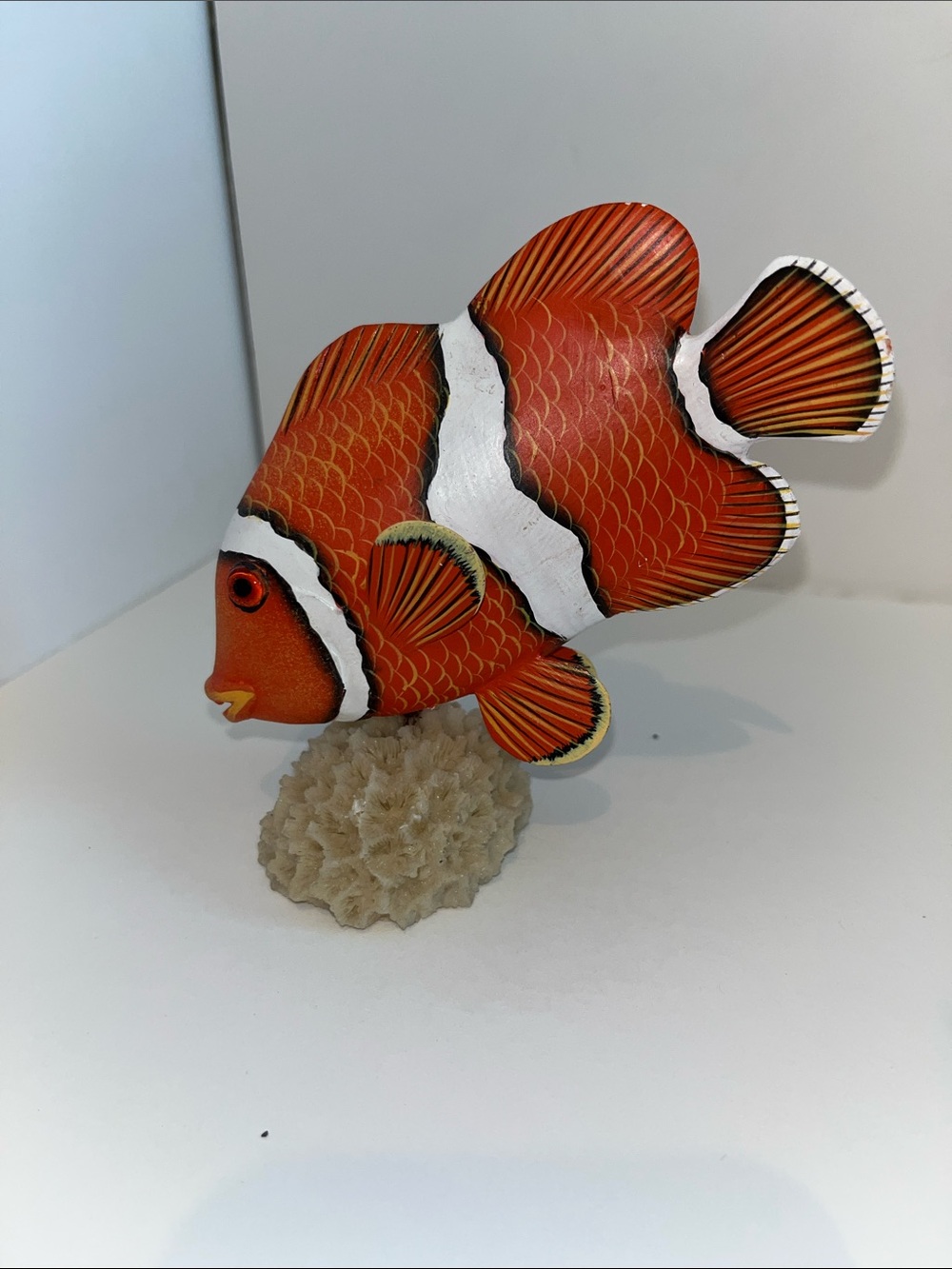 Orange & White Clownfish Aquarium Ornament - Decorative Fish Accent
